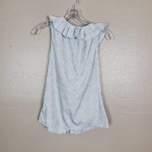 Banana Republic Sleeveless White/Silver Button Up Blouse w/Ruffles and Tie PXS - Picture 3 of 7